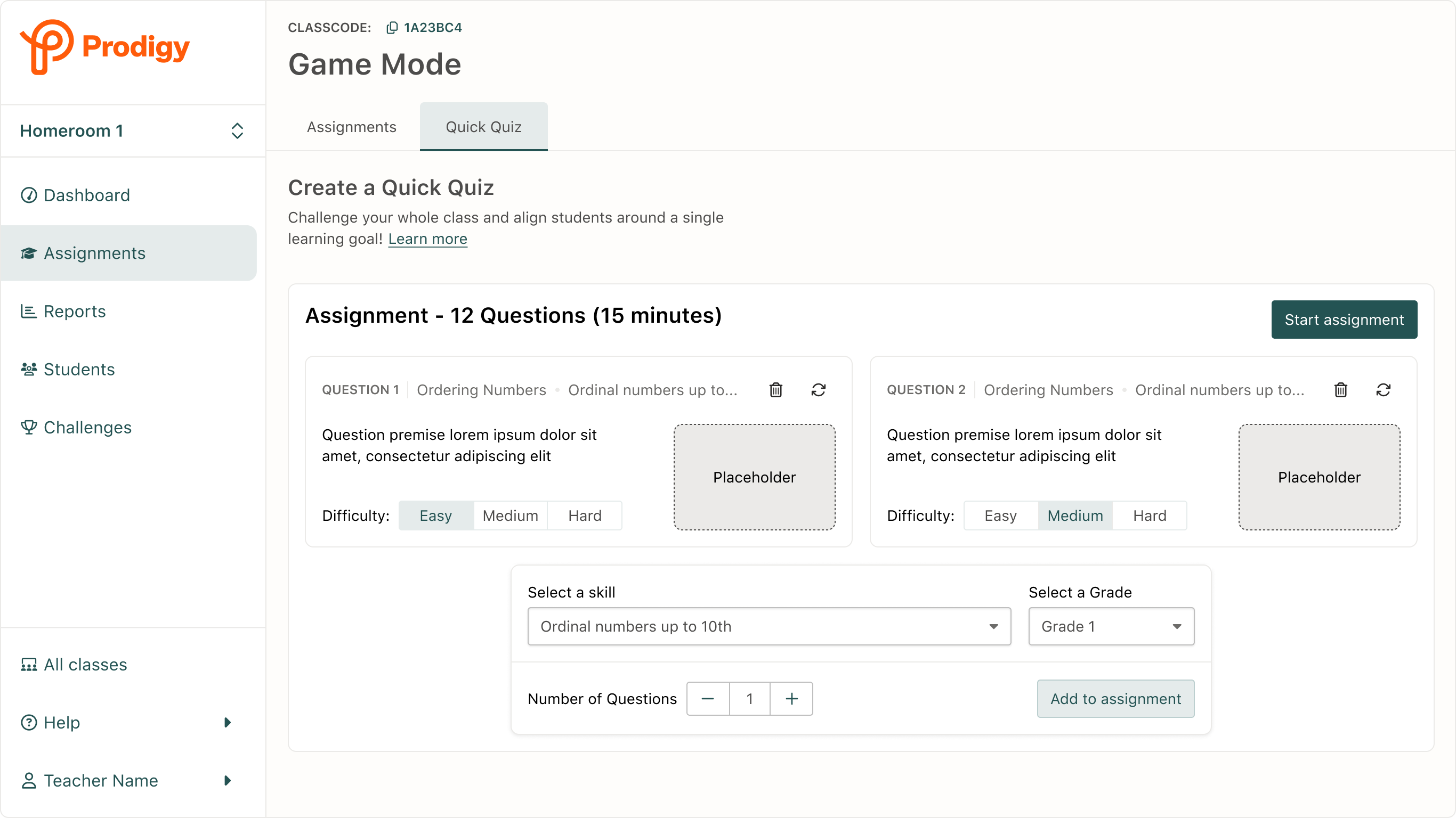 Assignment editing interface