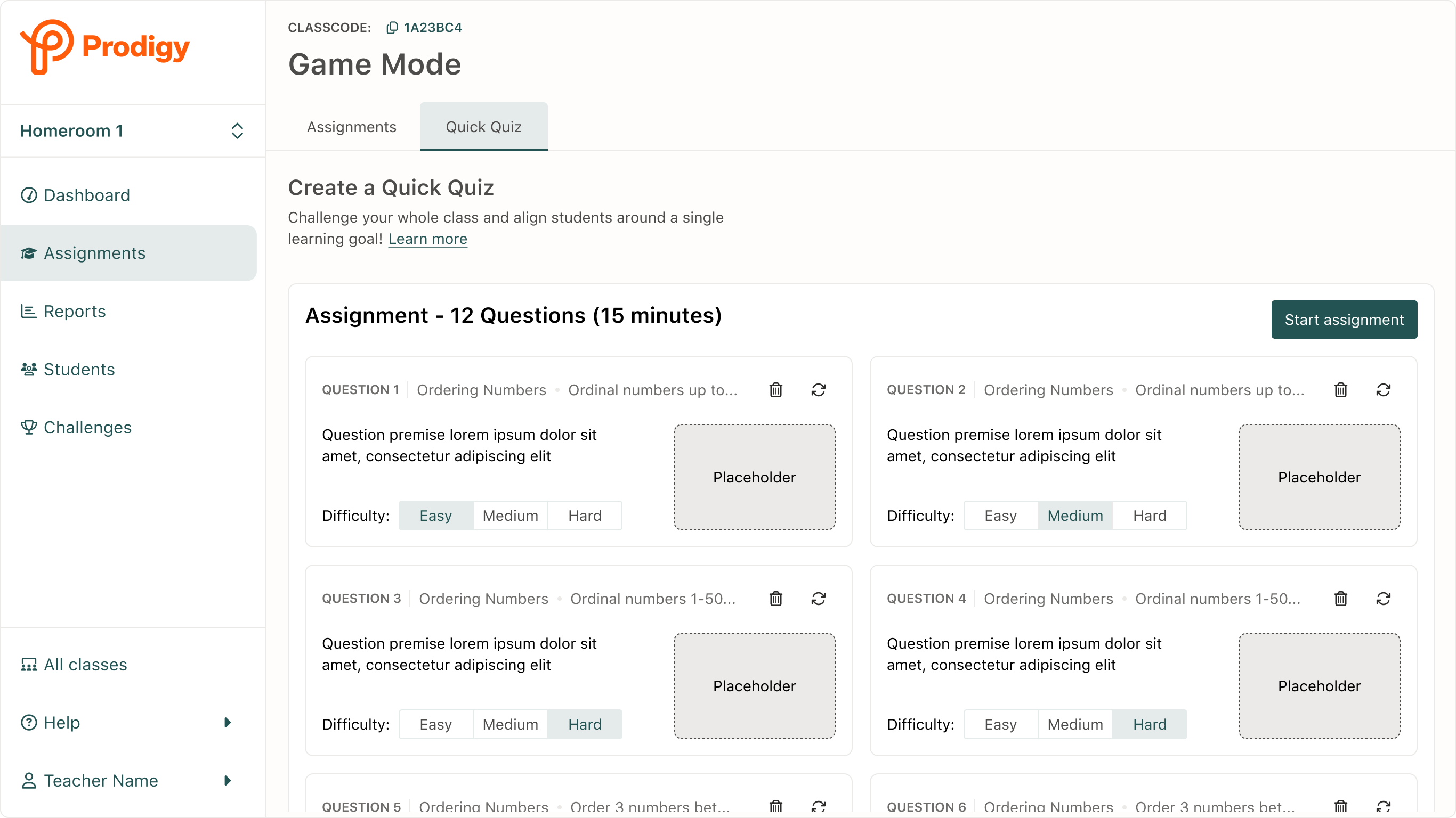 Assignment preview interface