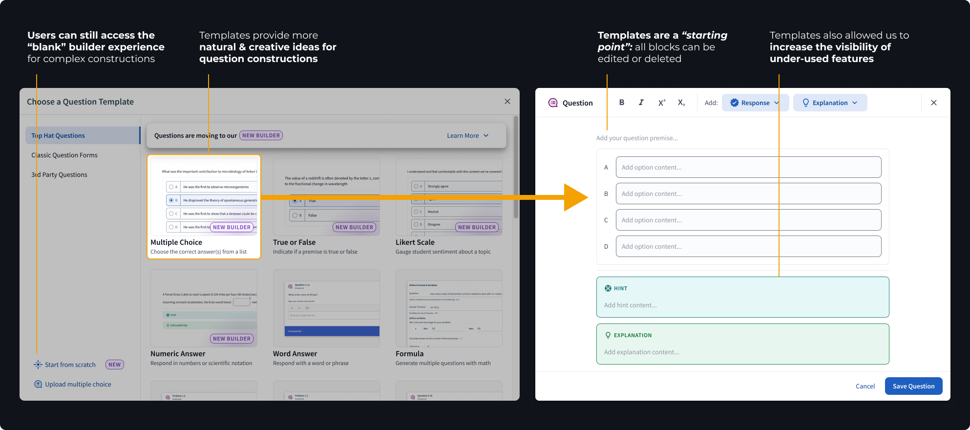 Question templates providing guided flexibility